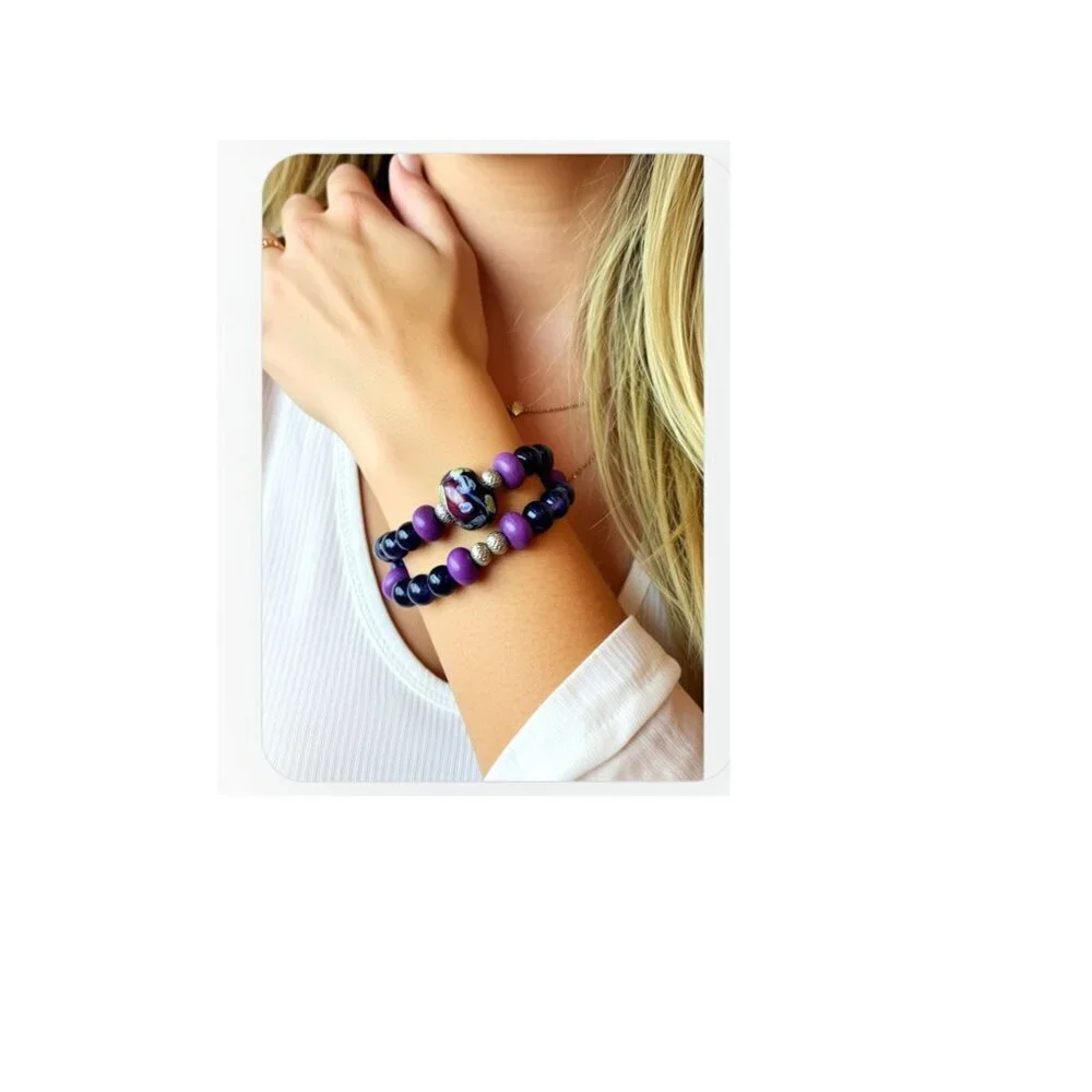 Set of two Amethyst Women's Stretch Bracelets 7.5